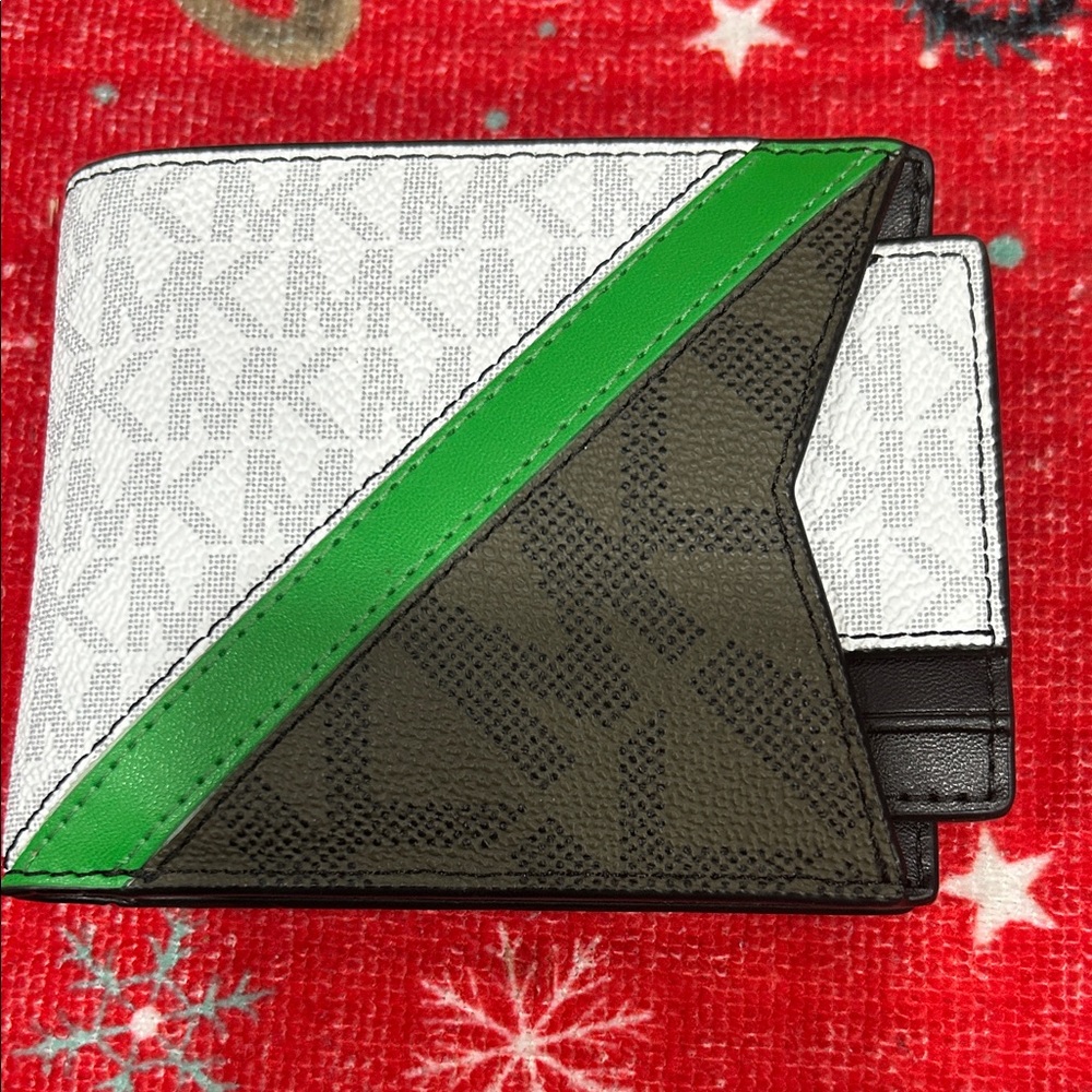 Michael Kors White, Green, and Brown Men's Card Holder